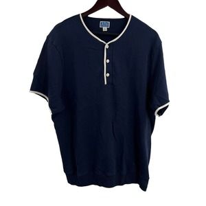 J Crew Piped Vintage Cotton Terry Henley Navy Size XL
